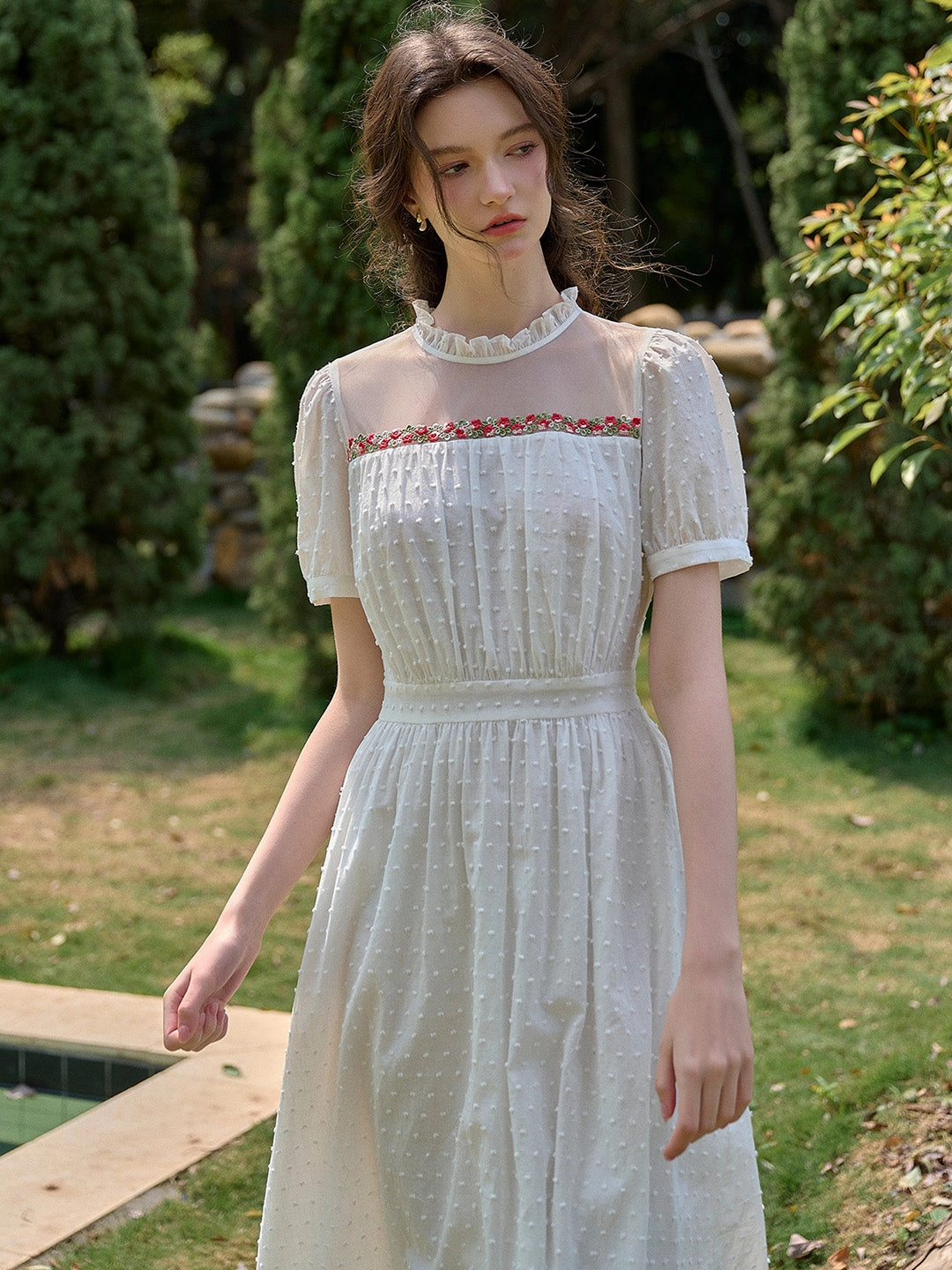 ??Final Sale??Sabrina Ruffle Neck 100% Cotton Dress LayeredNeckline QuickDrying Material