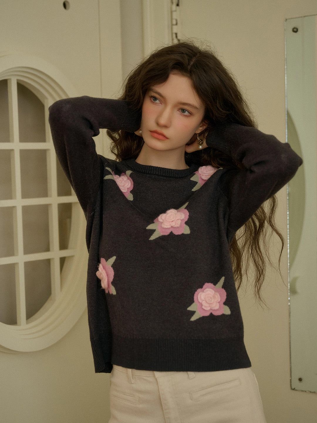 ??Final Sale??Sarahi Embroidery Round Neck Hollow 3D Flower Knitted Wool Sweater Wonder Core SmoothEdging