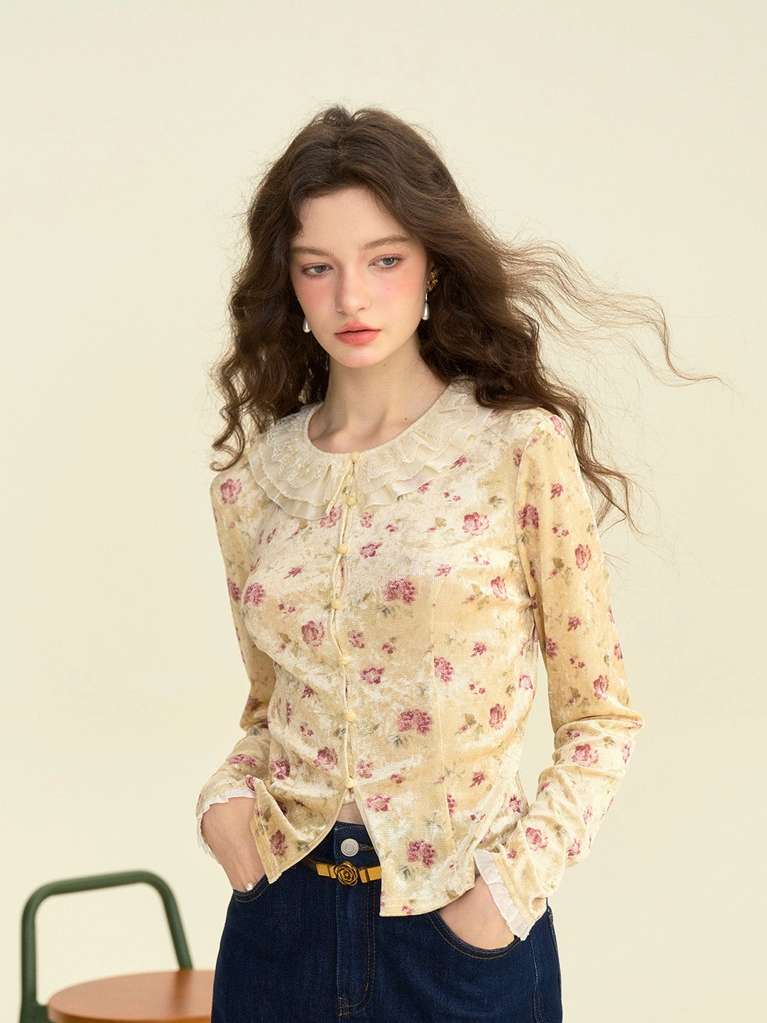 ??Final Sale??Savannah Round Neck Lace Collar Floral Blouse Beach Fit