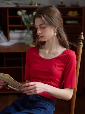 ??Final Sale??Sol Round Neck Back Lace-up Fit Cotton Top Leader Fit MinimalistStyle