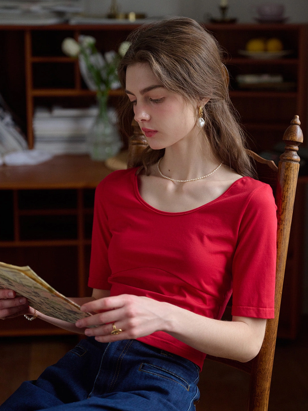 ??Final Sale??Sol Round Neck Back Lace-up Fit Cotton Top Regal Glow AntiSlip Grip