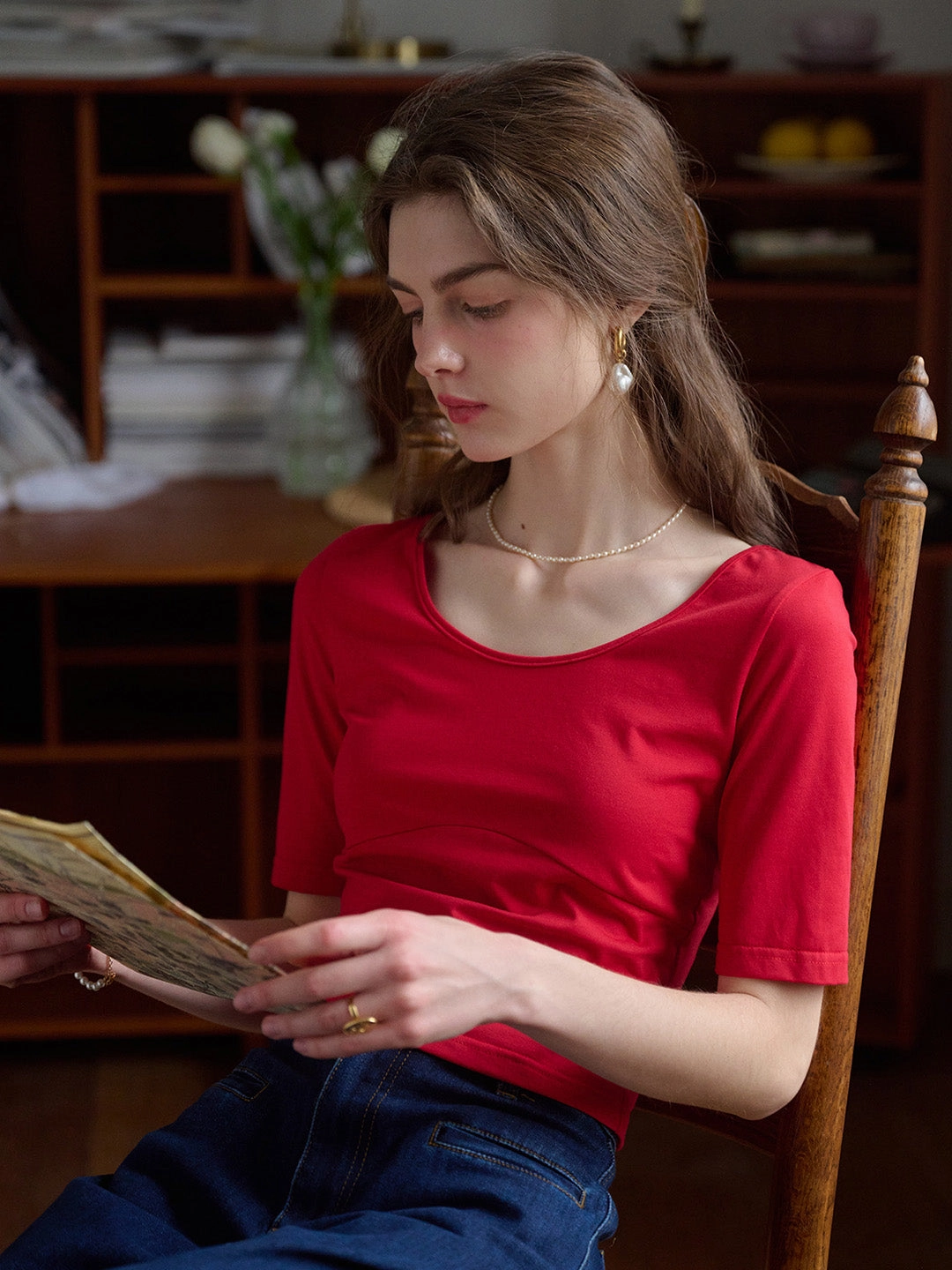 AntiSnagFabric SeamlessFit ??Final Sale??Sol Round Neck Back Lace-up Fit Cotton Top