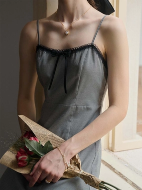 ??Final Sale??Valeria Sweet Bow Houndstooth Slip Dress Comfortable Coat Wonder Fit