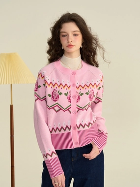 ??Final Sale??Violette Round Collar Clashing Embroidery Rose Cardigan Hero Tale