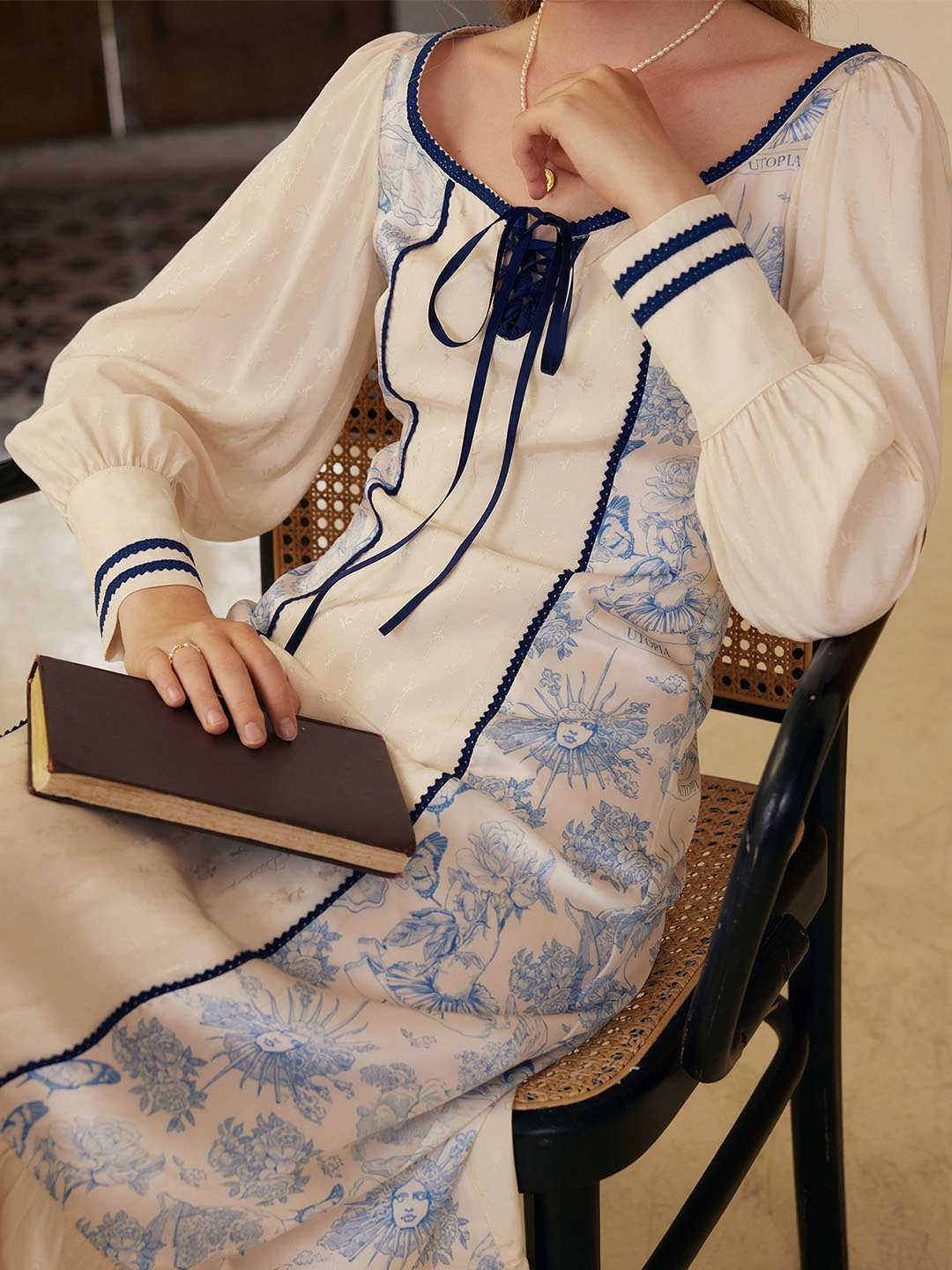 NonRestrictive Fit Organza Fit ??Flash Sale??Violet Square Neck Paneled Lantern Sleeve Printed Dress