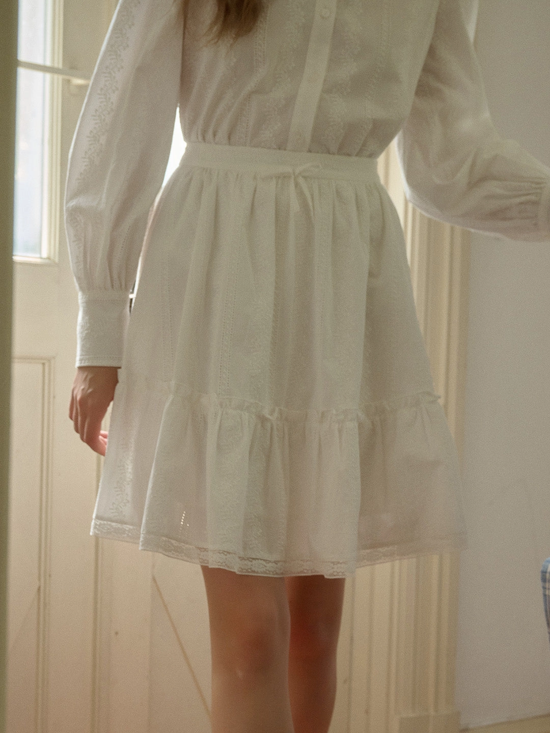 Eileen Sweet Floral Embroidered Trim Hollow Lace Cotton Puffy Skirt StaticResistantLining World Glow