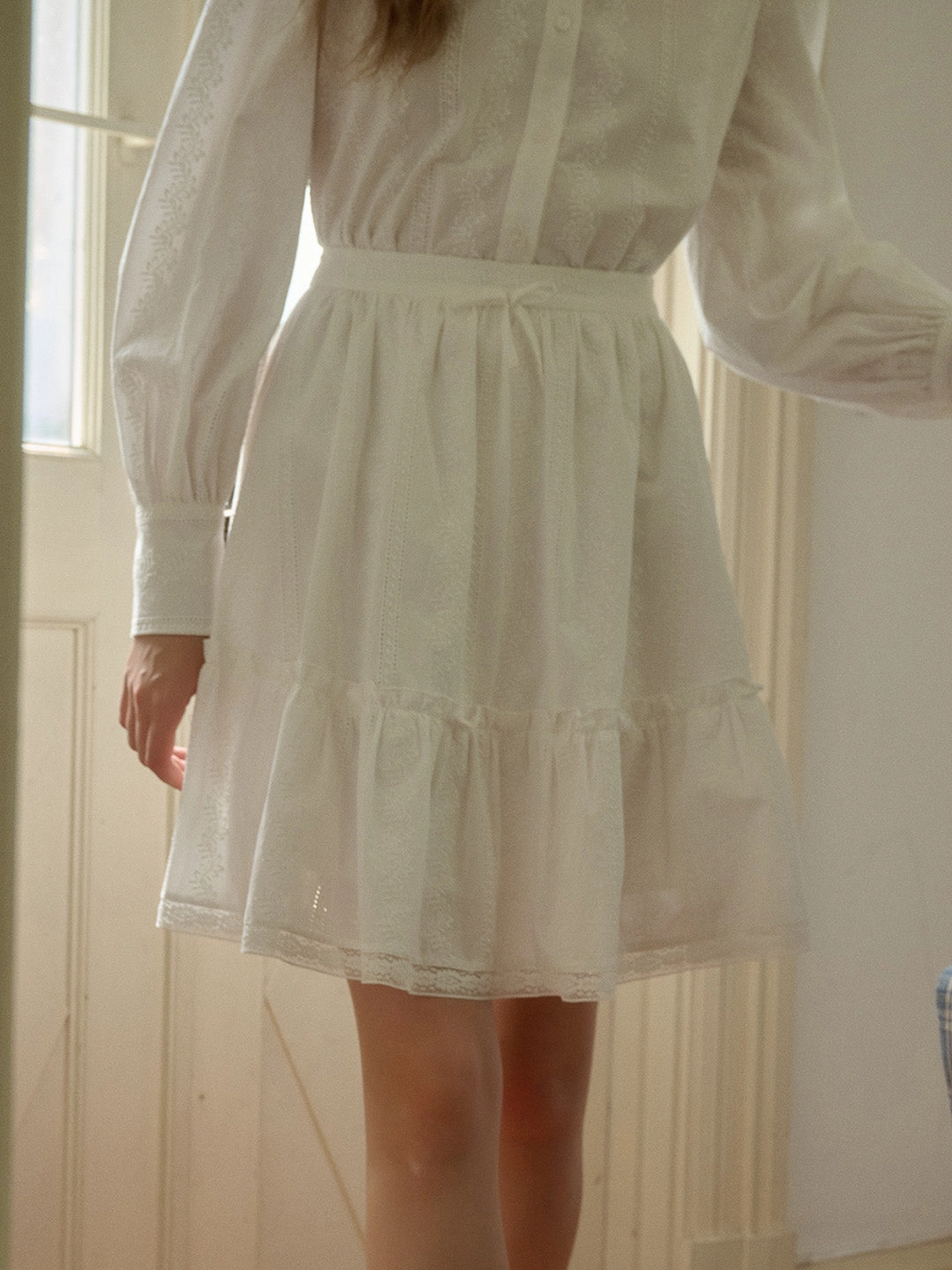 NonRestrictiveCut Eileen Sweet Floral Embroidered Trim Hollow Lace Cotton Puffy Skirt