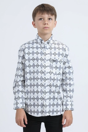 Kid's Cotton Monogram Digital Print White Dress Shirt Odor Control Technology