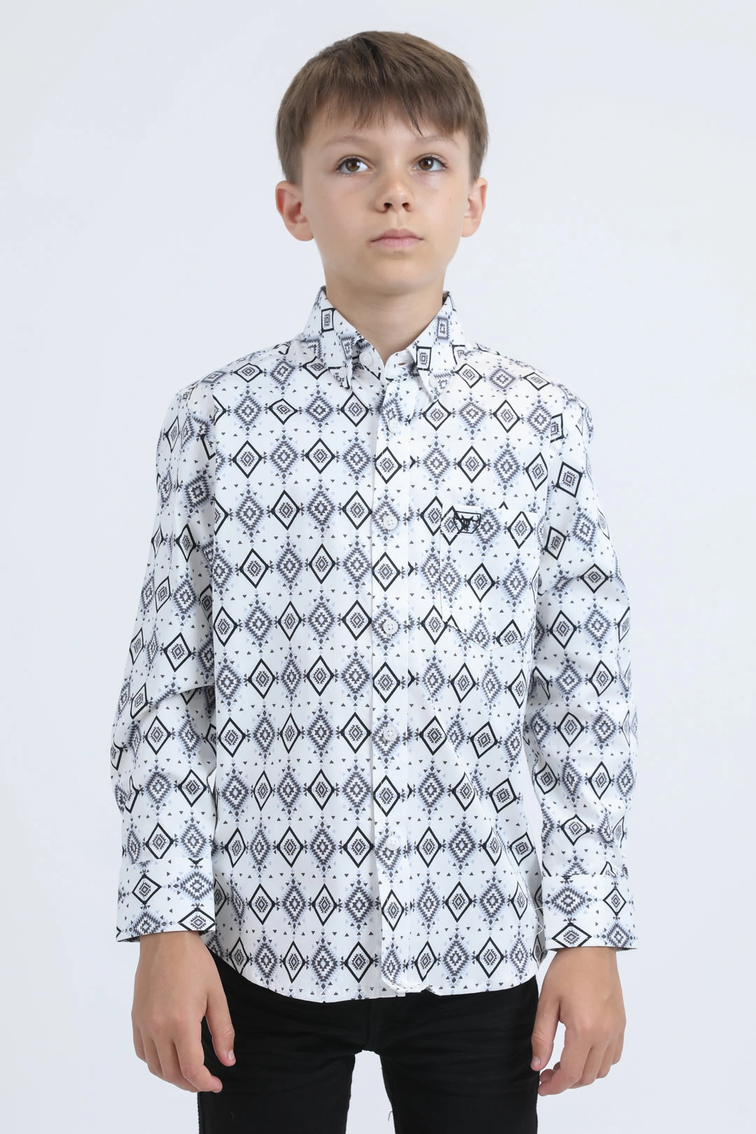 Kid's Cotton Monogram Digital Print White Dress Shirt Odor Control Technology