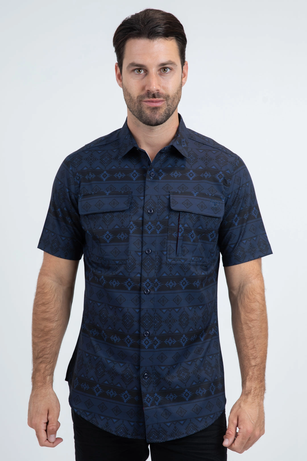 Seamless Shoulder Comfy Fit Mens Performance Classic Fit Short Sleeve Navy Shirt