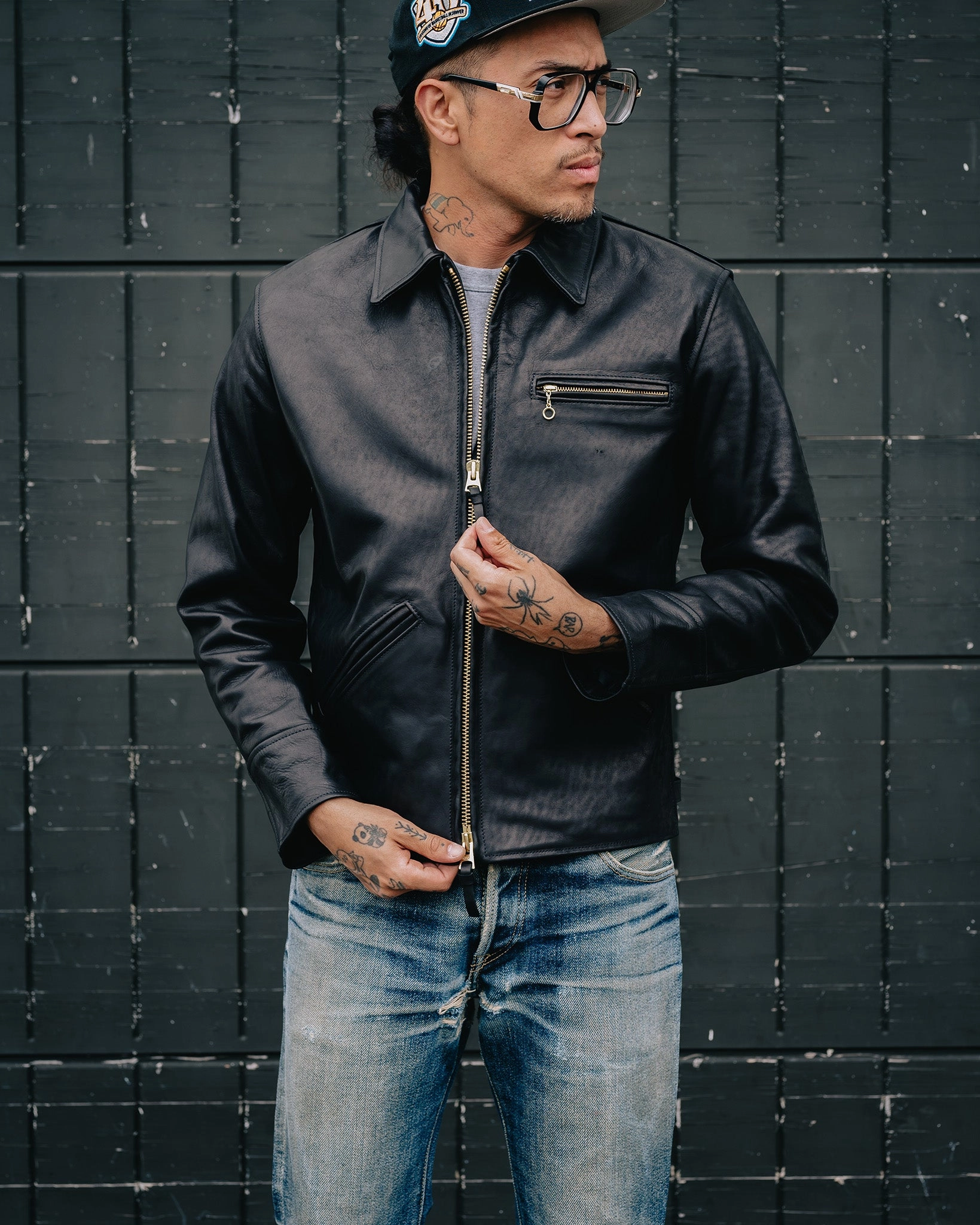 Stretchable Panels Reinforced Seam Construction Iron Heart x Simmons Bilt Horsehide Savannah Jacket - Black