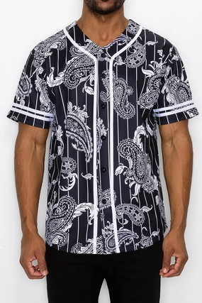 BreathableMoistureBarrier Pinstripe Bandana Baseball Jersey - Black