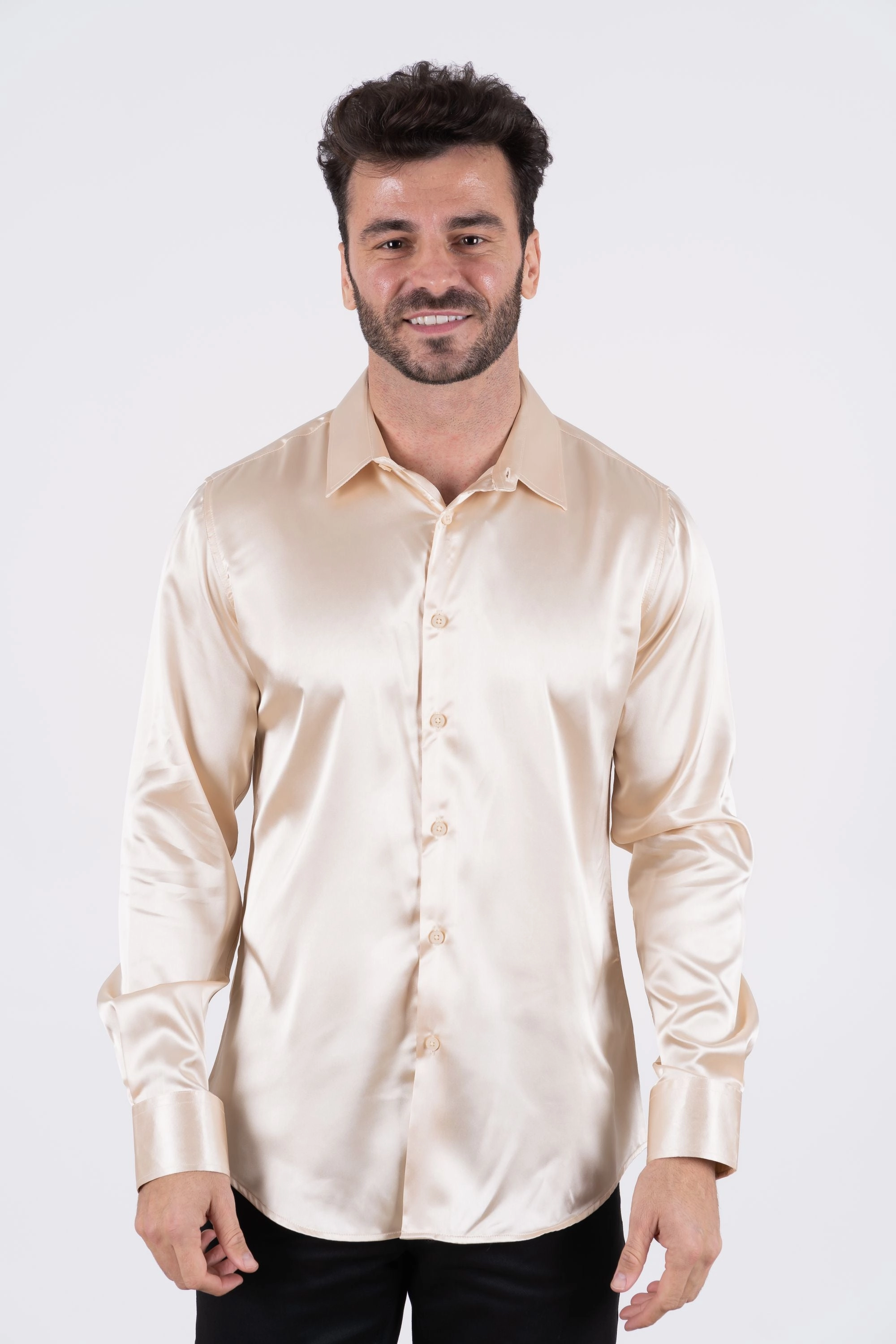 Men's Satin Cream Dress Shirt Seasonal Collection