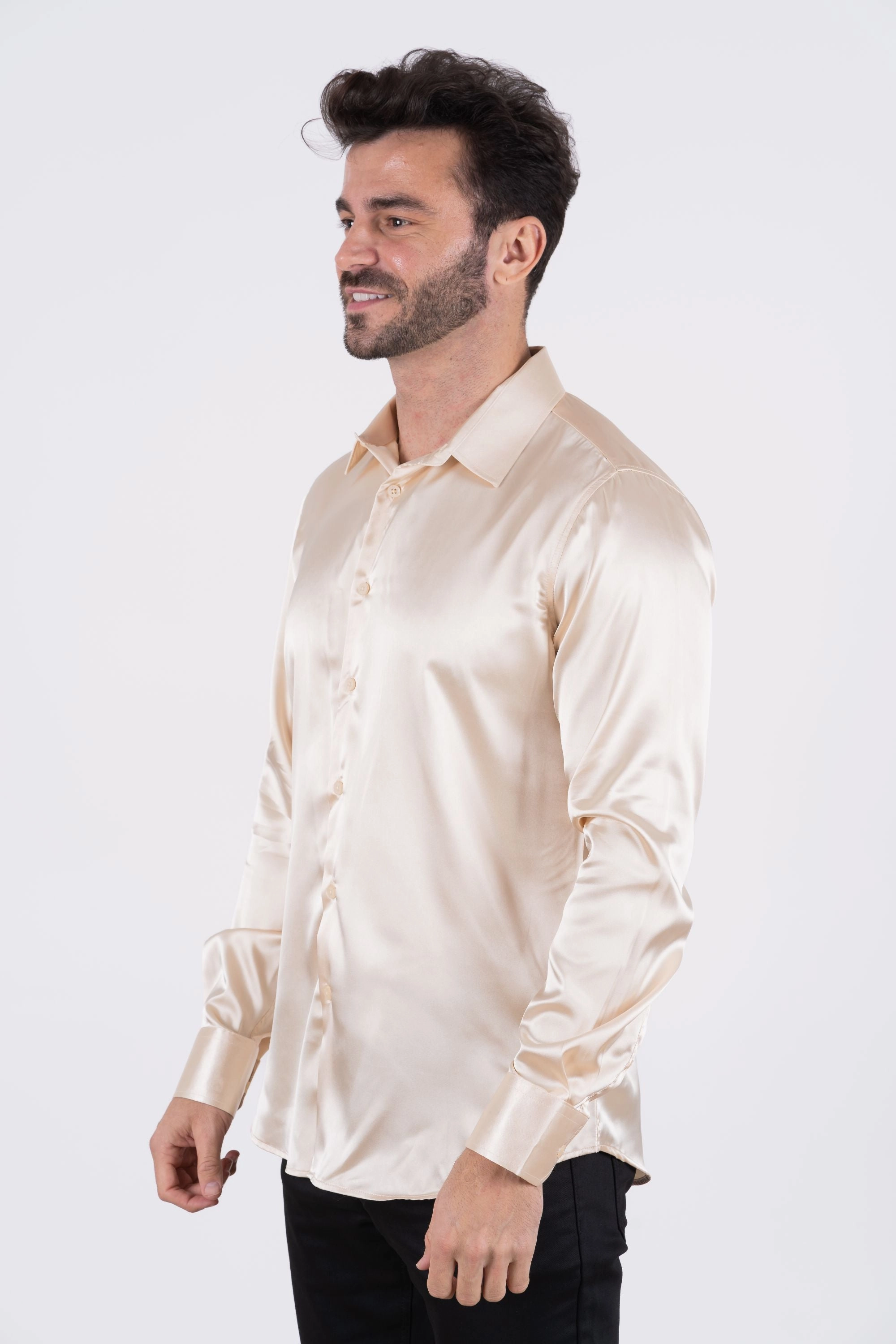 Weekend Outfit Men's Satin Cream Dress Shirt