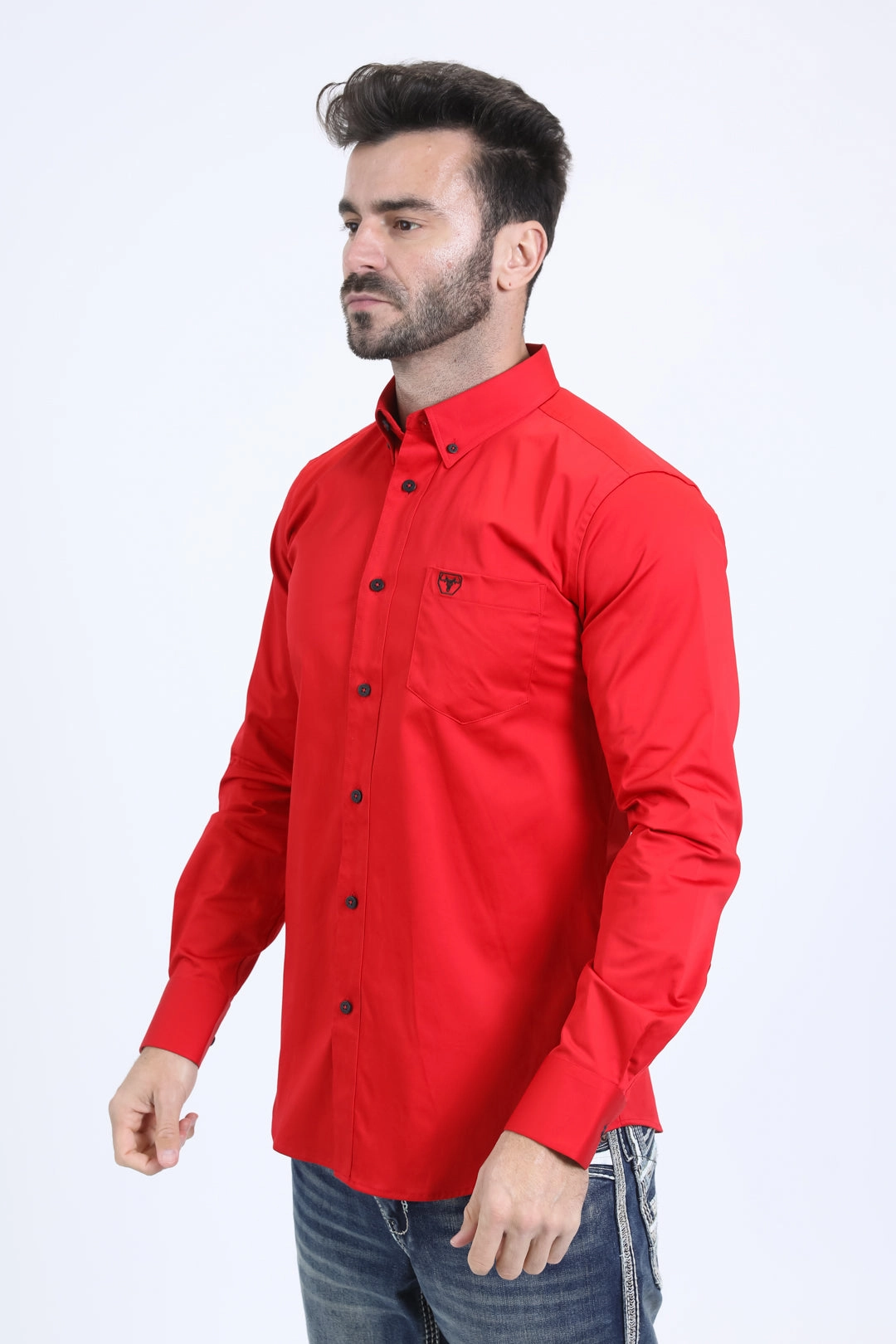 Round Collar Breathable Underarm Vents Men's Performance Long Sleeve Red Shirt
