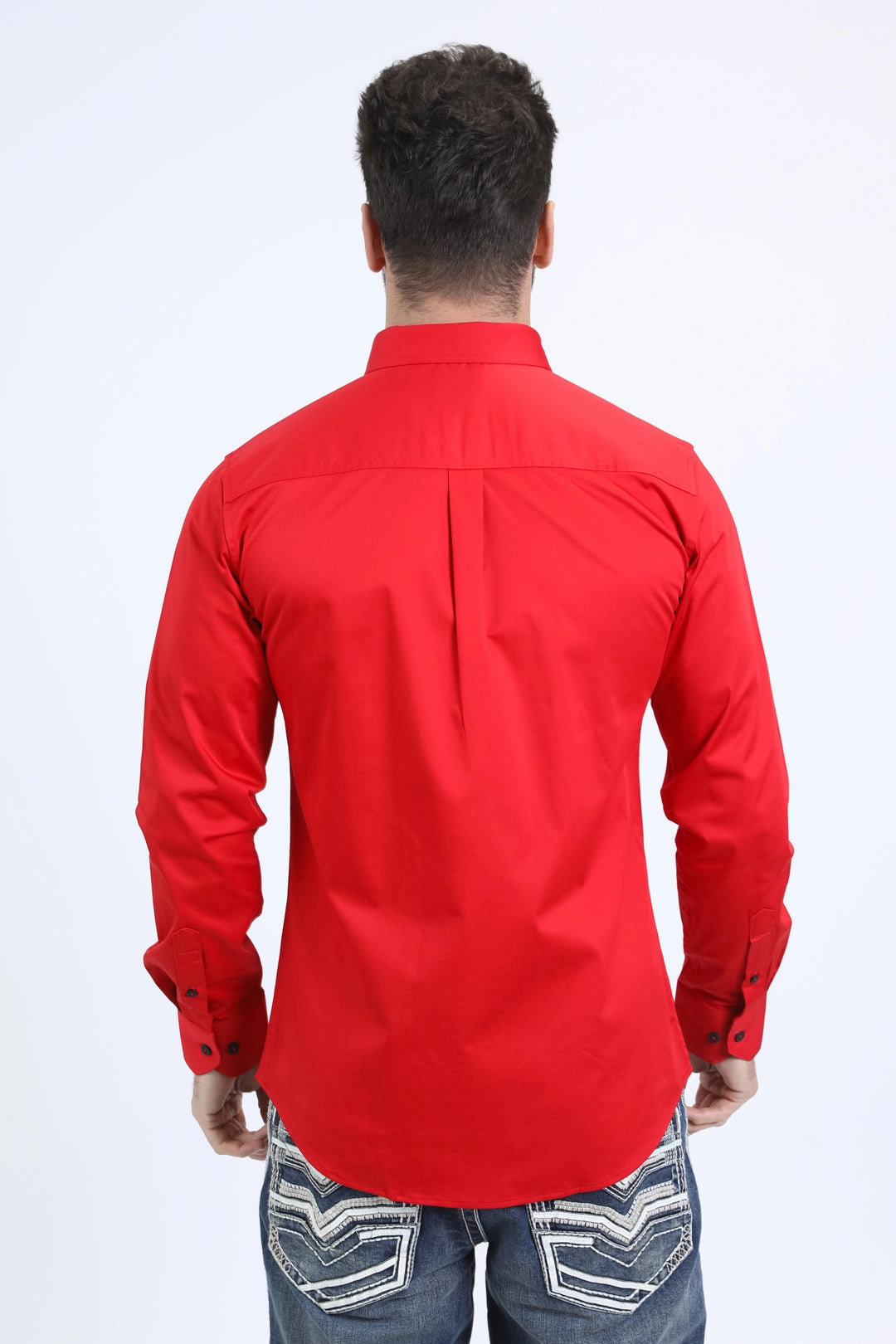 Men's Performance Long Sleeve Red Shirt Patterned Texture Casual Sophistication