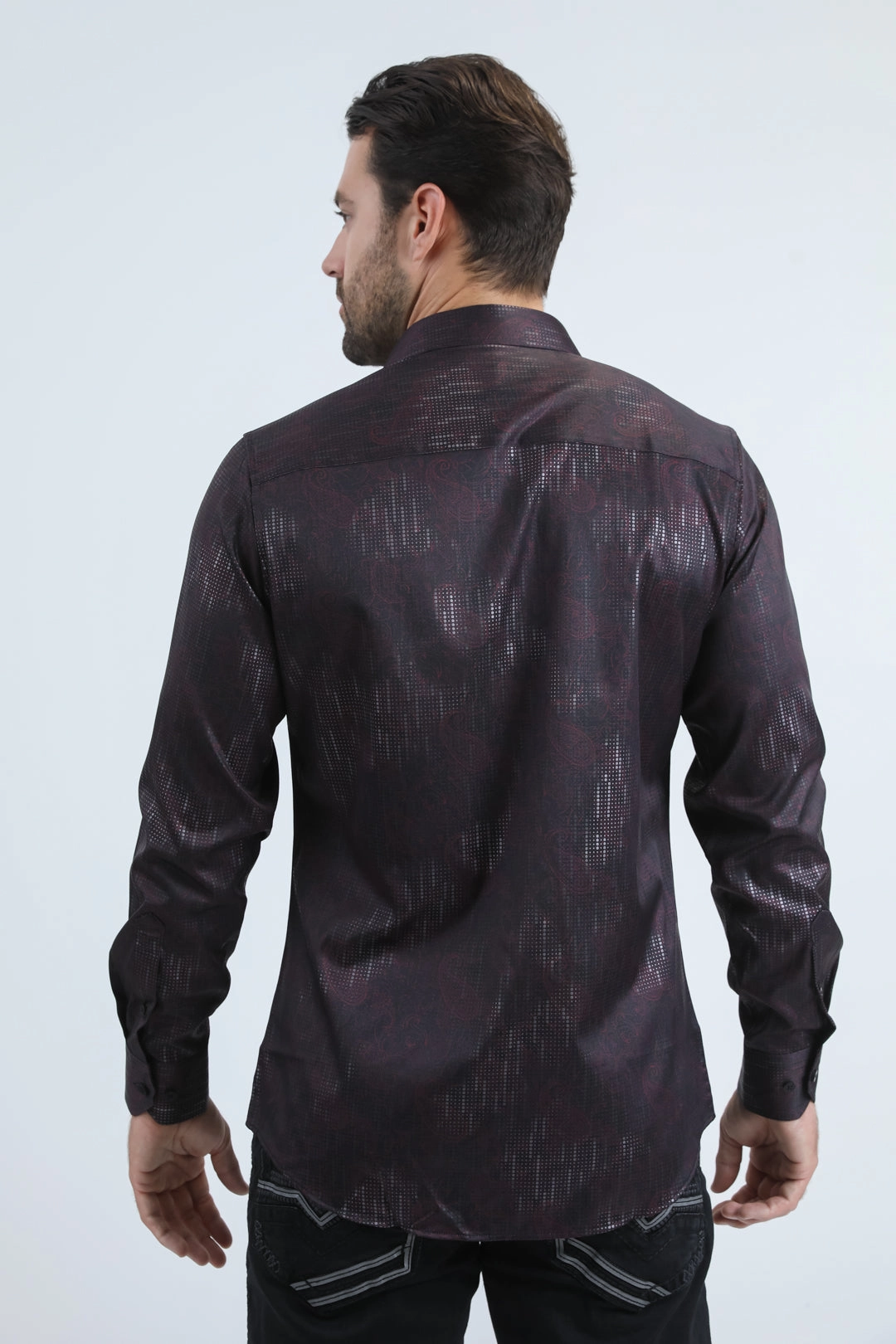 Mens Modern Fit Stretch Foil Fashion Black Shirt Chill Layer Casual Fit