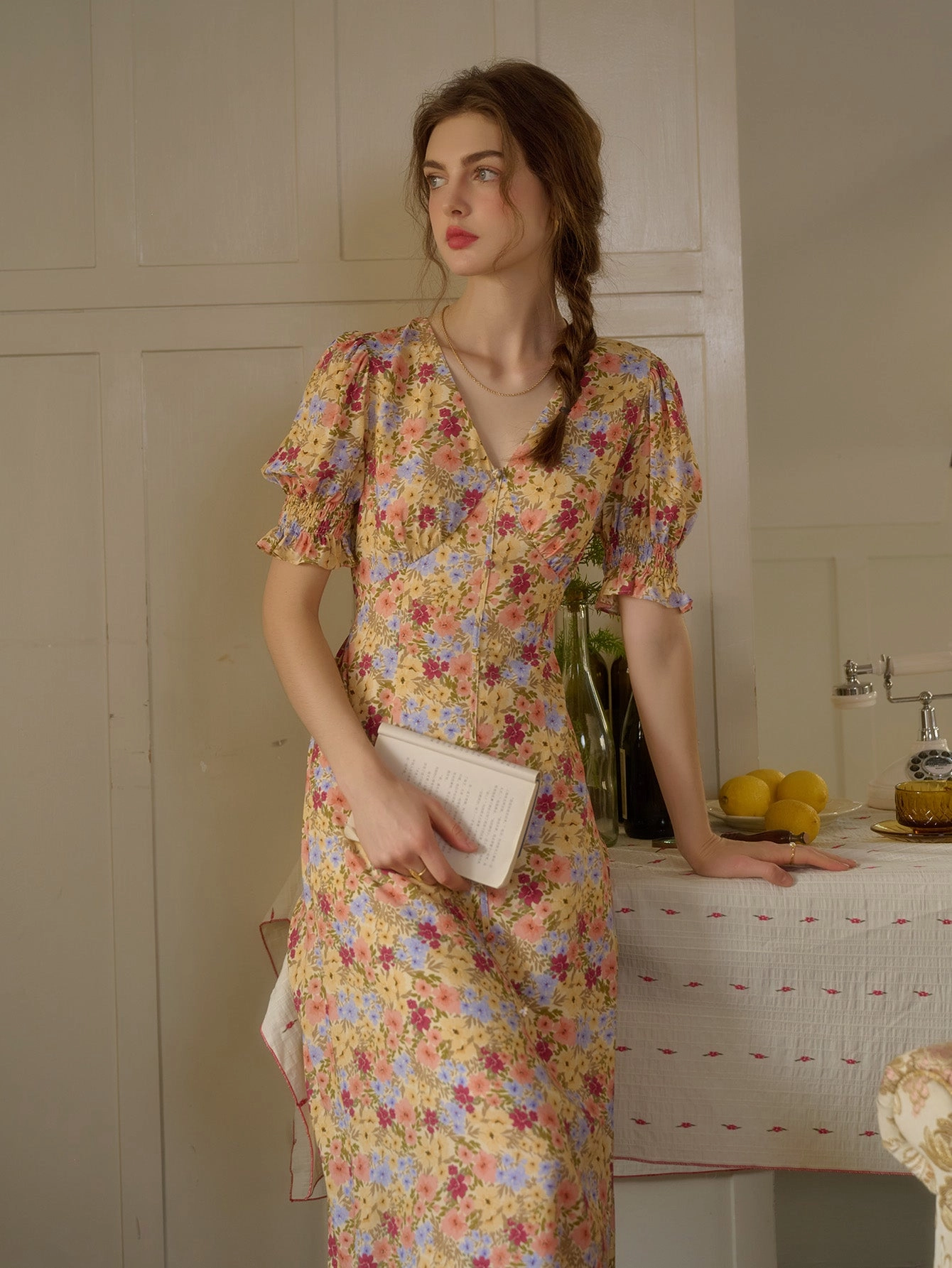 ??Final Sale??Xena V-Neck Floral Puff Sleeve Dress - Red Rugged shoes Comfortable Hoodie