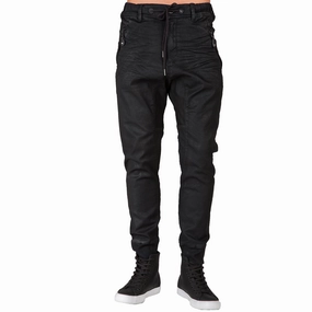 Dark Indigo Premium coated Knit Denim Jogger Jeans, Drop Crotch, Whiskering Wash TaglessDesign WrinkleFreeFabric
