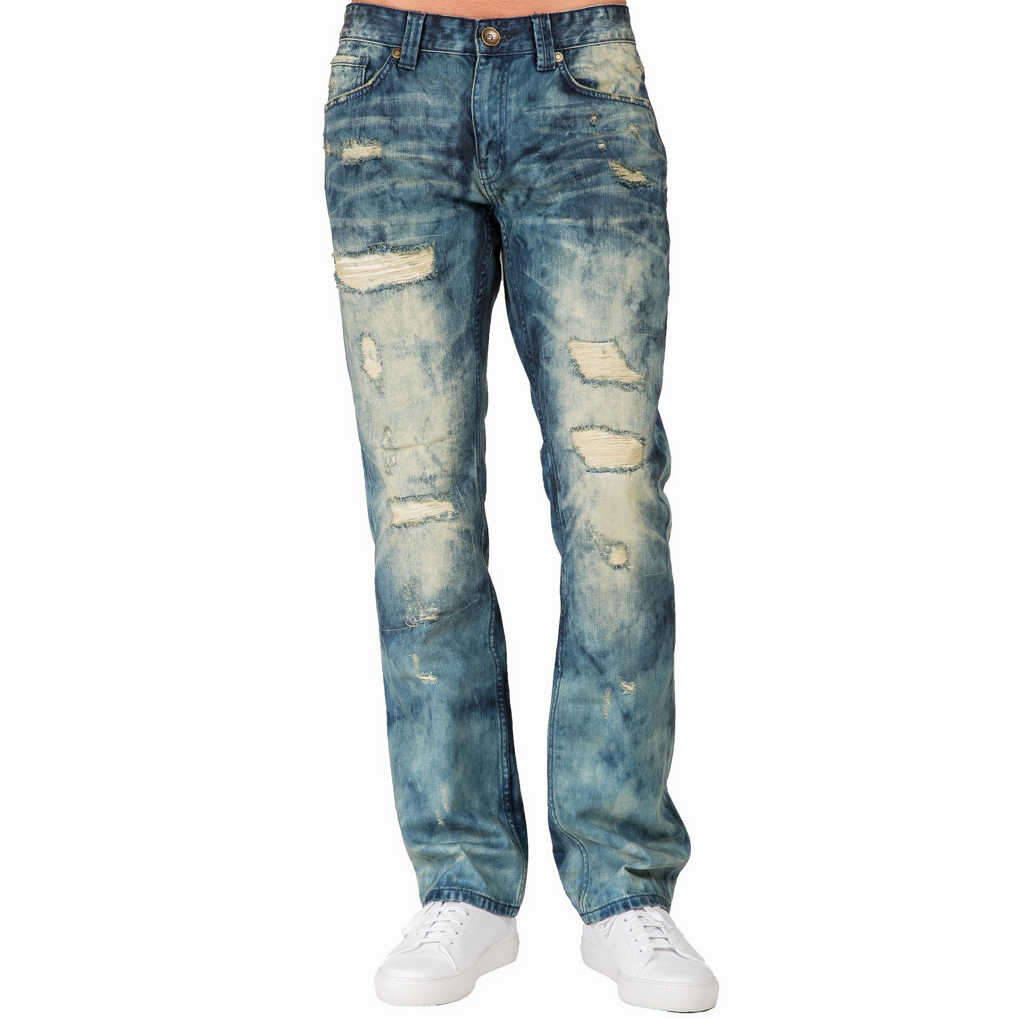 Active clothing Slim Straight Khaki Tint Destroyed & Mended Premium Denim Signature 5 Pocket Jeans
