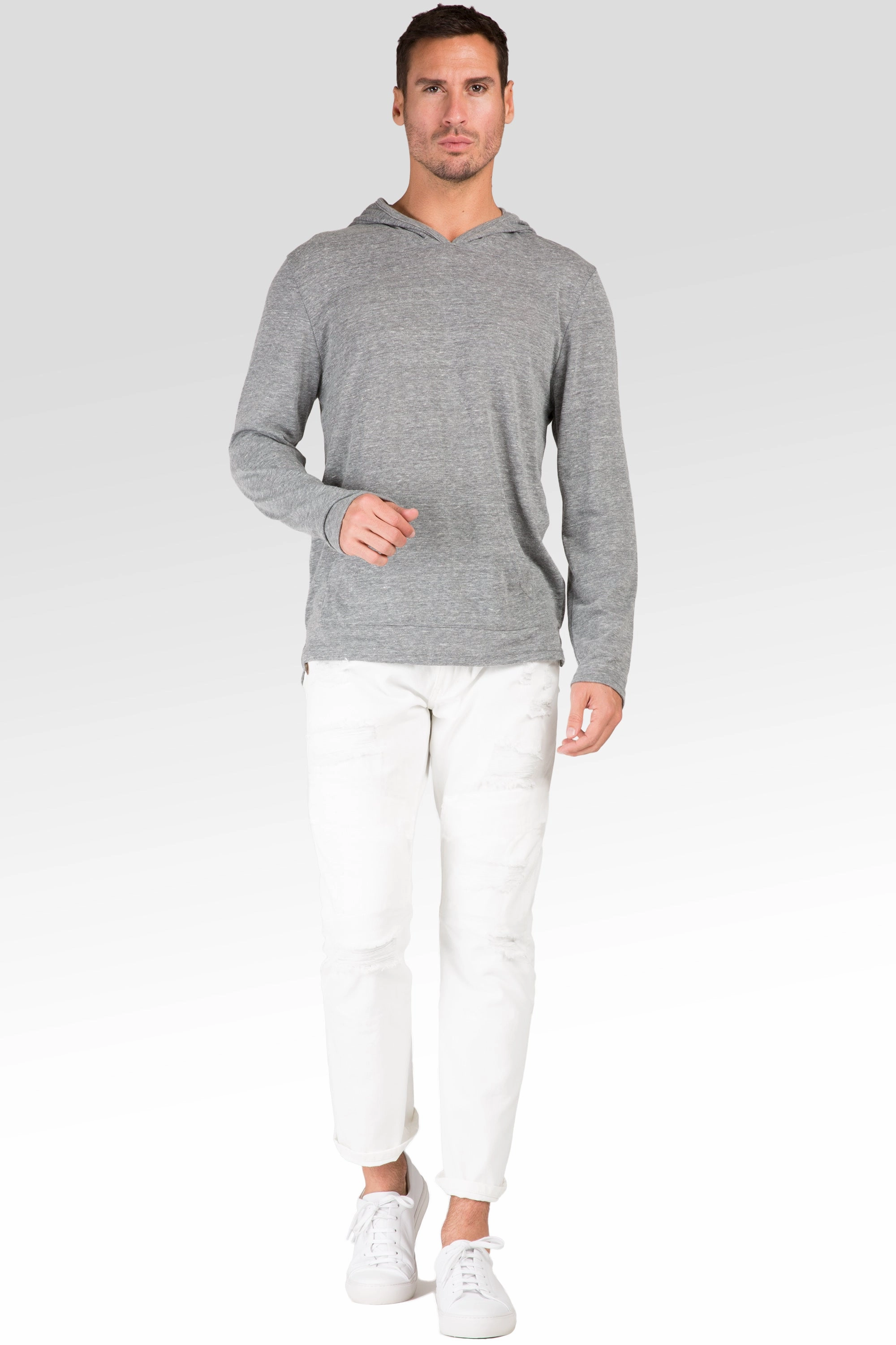 Slim Straight Distressed & Mended White Premium Denim 5 Pocket Jeans Antibacterial lining