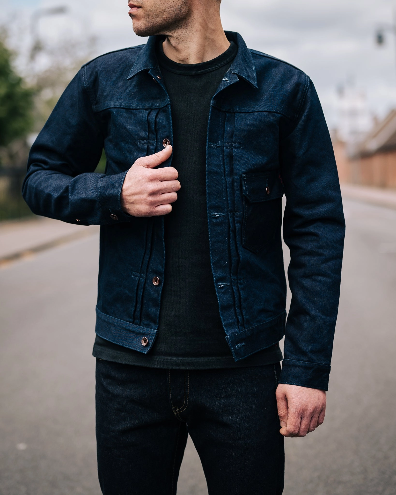 19oz Selvedge Denim Type I Jacket - Indigo/Grey VentilatedBackPanel Breathable Outer Shell