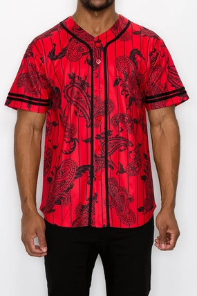 Pinstripe Bandana Baseball Jersey - Red Neutral Tone Stitching