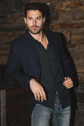 simple design Mens Modern Fit Stretch Date Night Navy Blazer