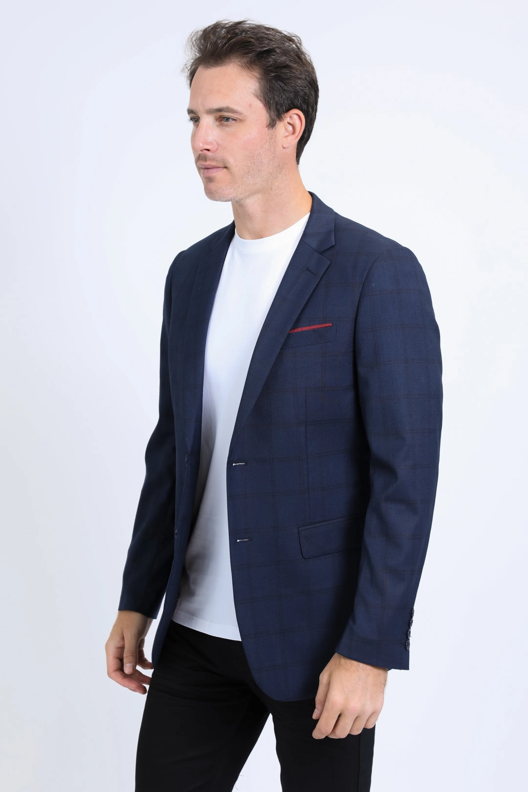Mens Modern Fit Stretch Date Night Navy Blazer Net Fit