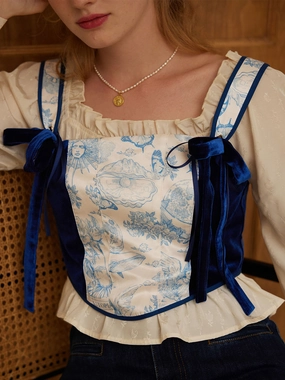 Breathable knit ??Flash Sale??Chloe Square-Neck Velvet Contrast Print Tank Top