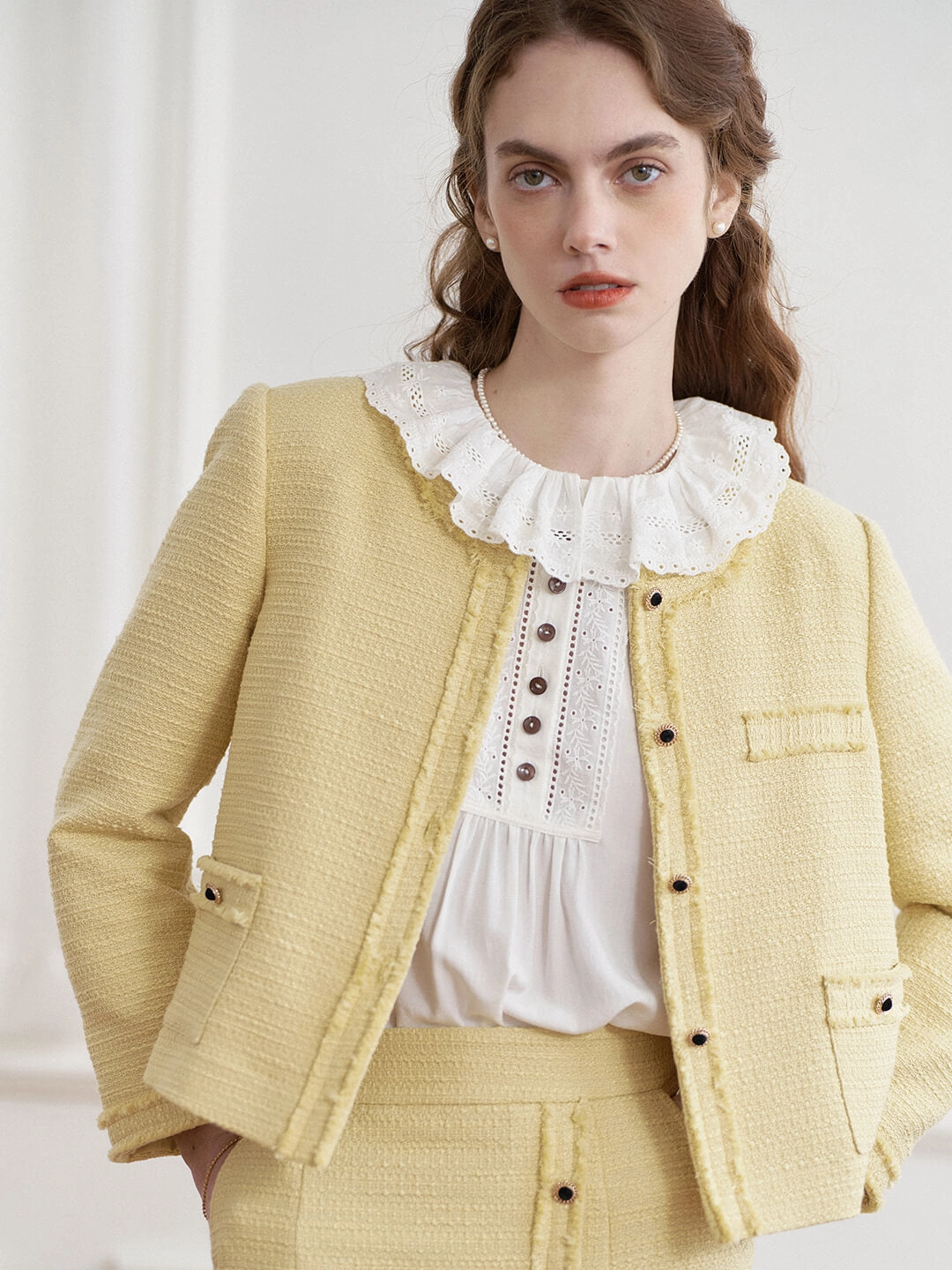 Sunset Scene Aitana Yellow Brushed Tweed Jacket