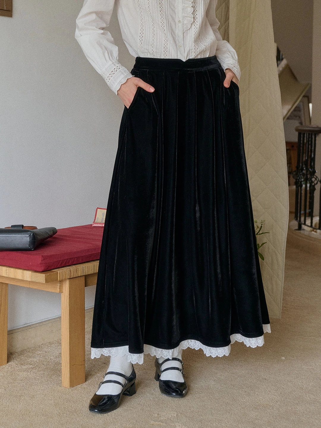 Unrestricted Movement Alexa Velvet Midi Skirt