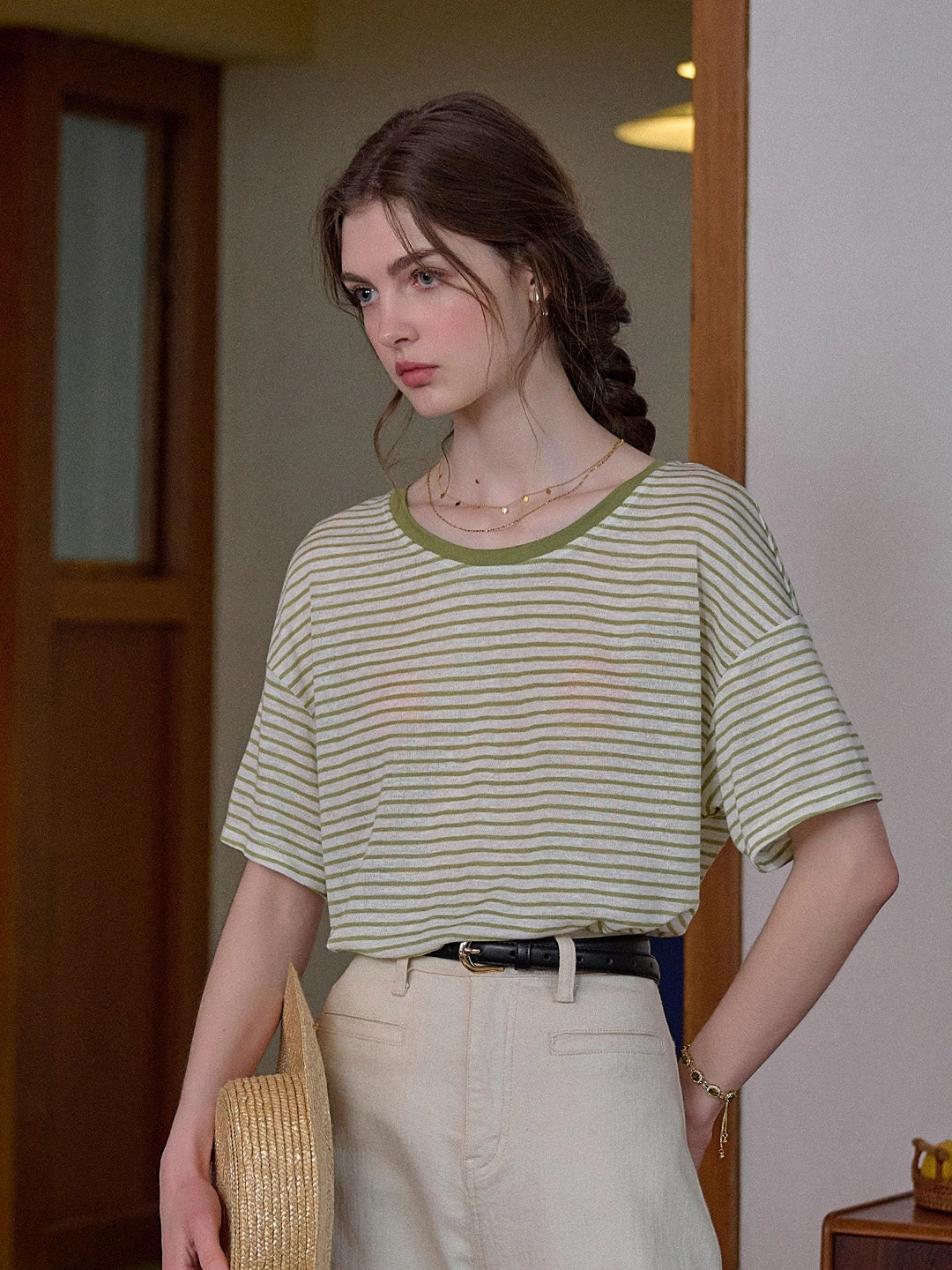 Alice Round Neck Reversible Stripe Viscose Blouse Young Edge