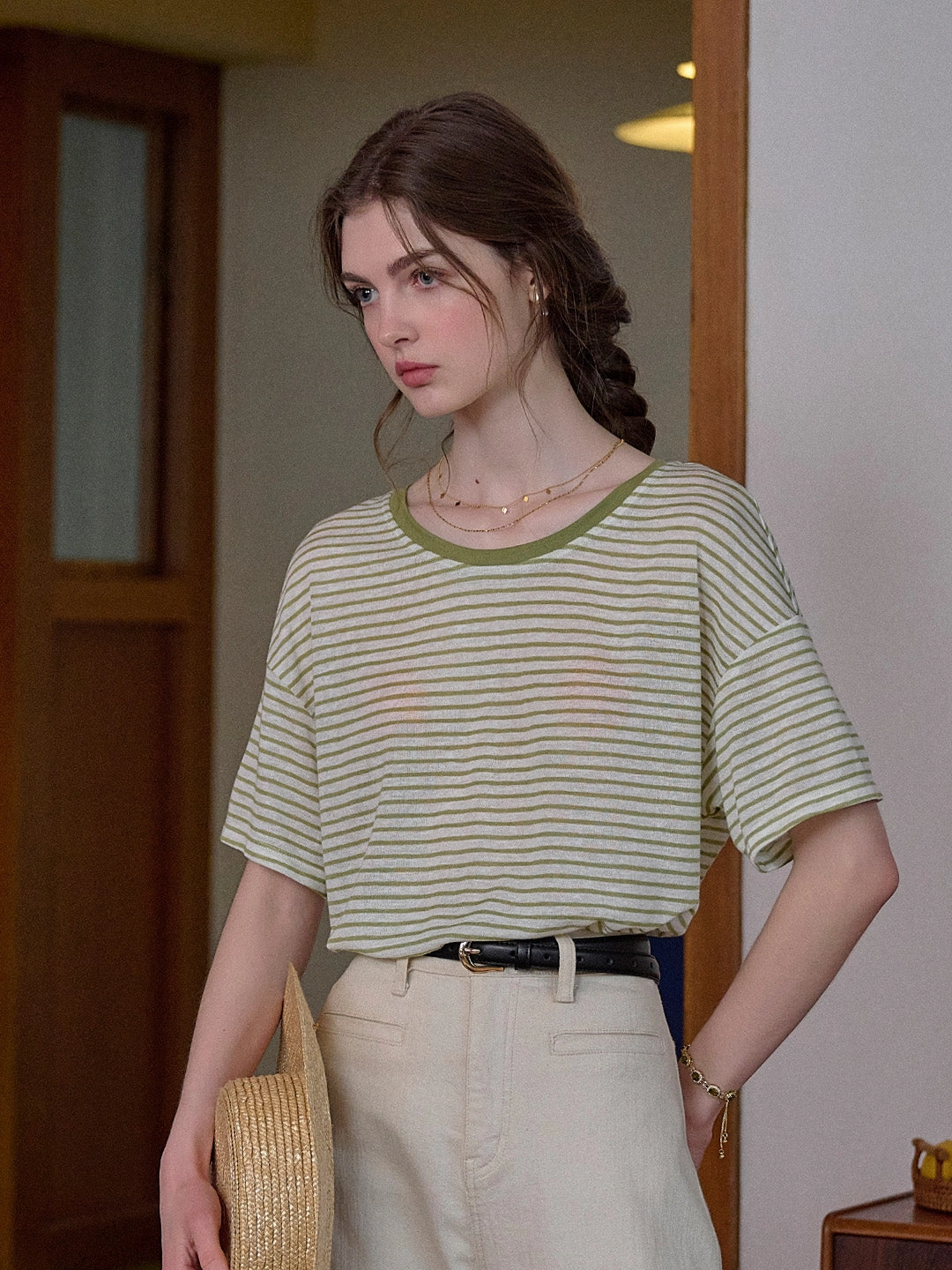 NonIrritatingSeams Alice Round Neck Reversible Stripe Viscose Blouse