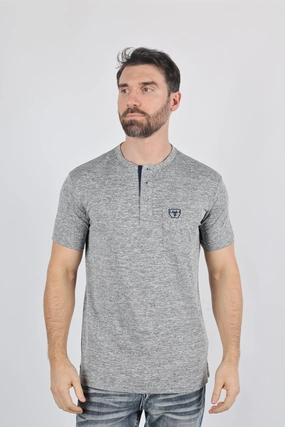 Brushed Interior Lining Mens Modern Fit Stretch Henley T-Shirt with Logo