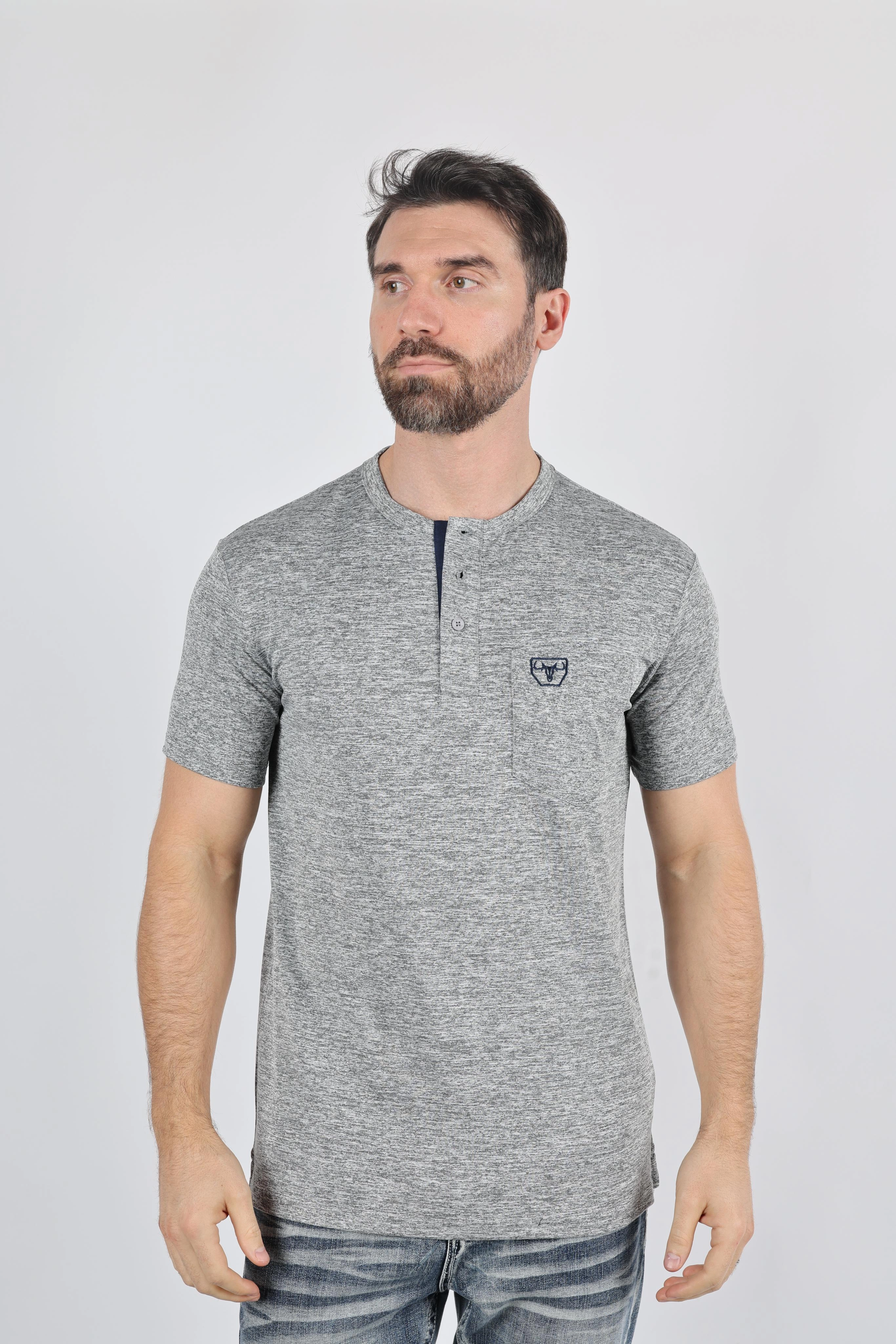 Brushed Interior Lining Mens Modern Fit Stretch Henley T-Shirt with Logo