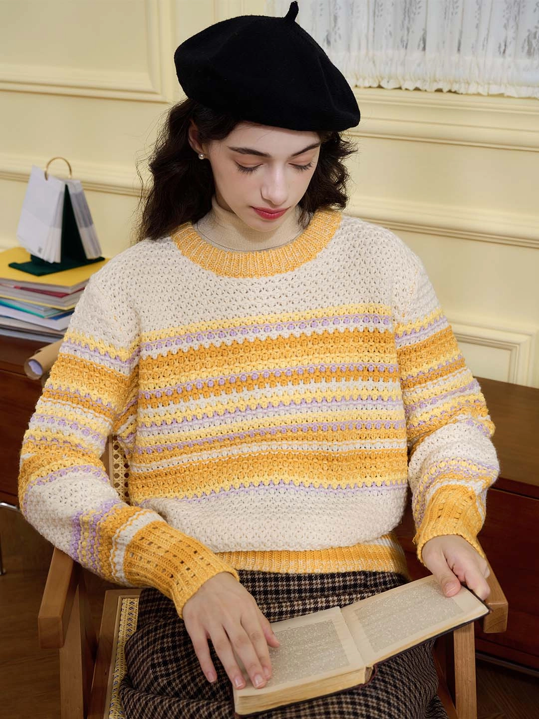 ??Final Sale??Olive Classic Crew Neck Contrast Sweater Magic Glow