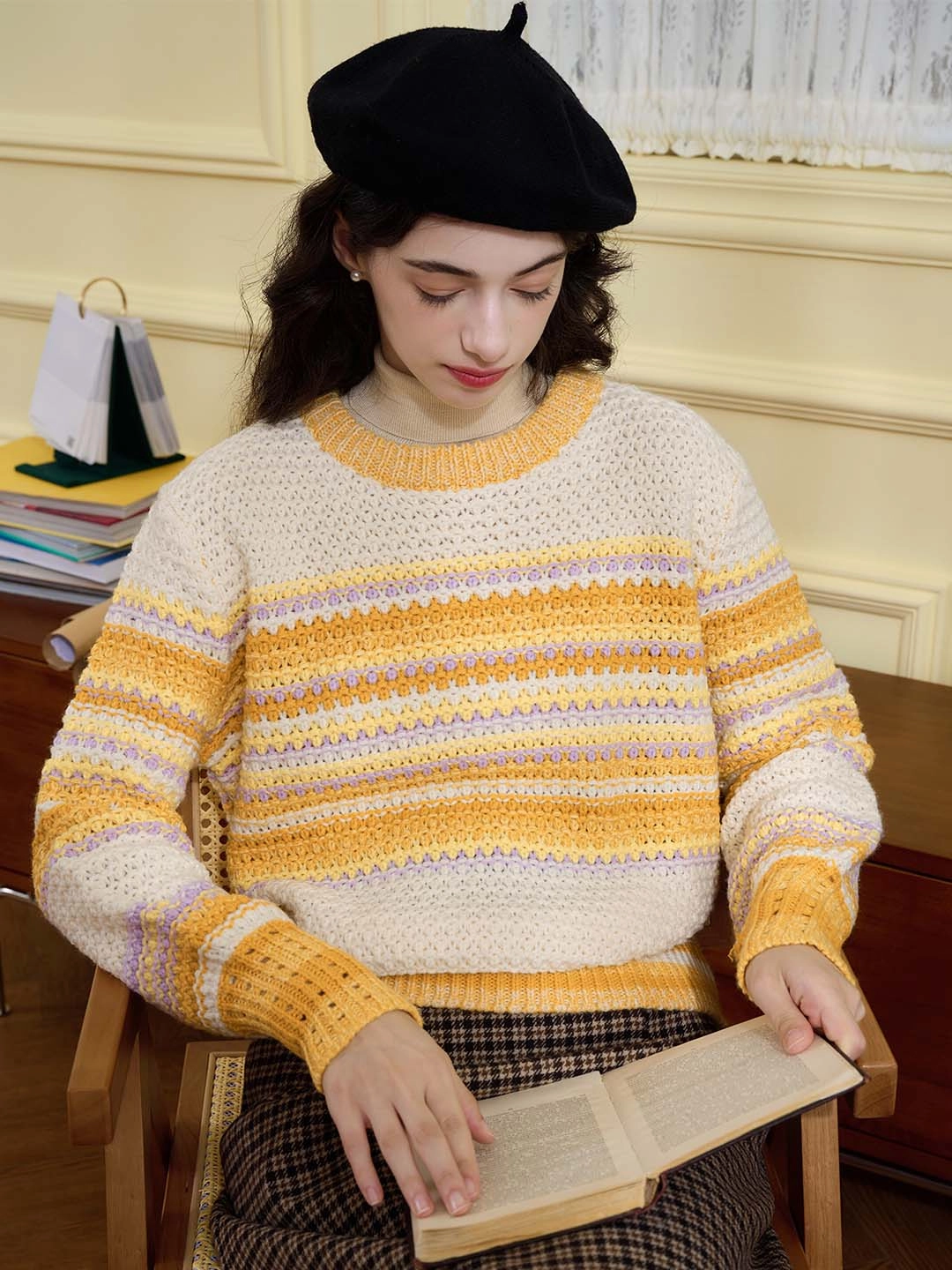 ??Final Sale??Olive Classic Crew Neck Contrast Sweater Reinforced Hem Lake Mood