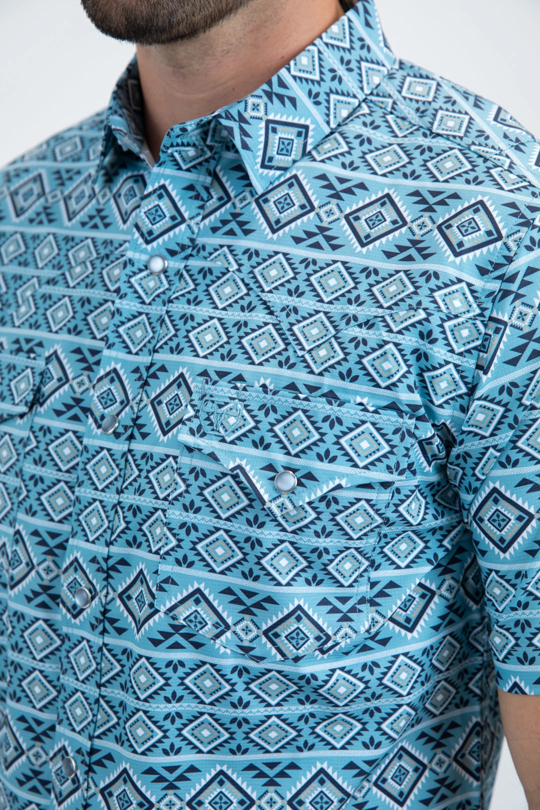 Men's Performance Western Short Sleeve Blue Shirt Chic Look Street Wear