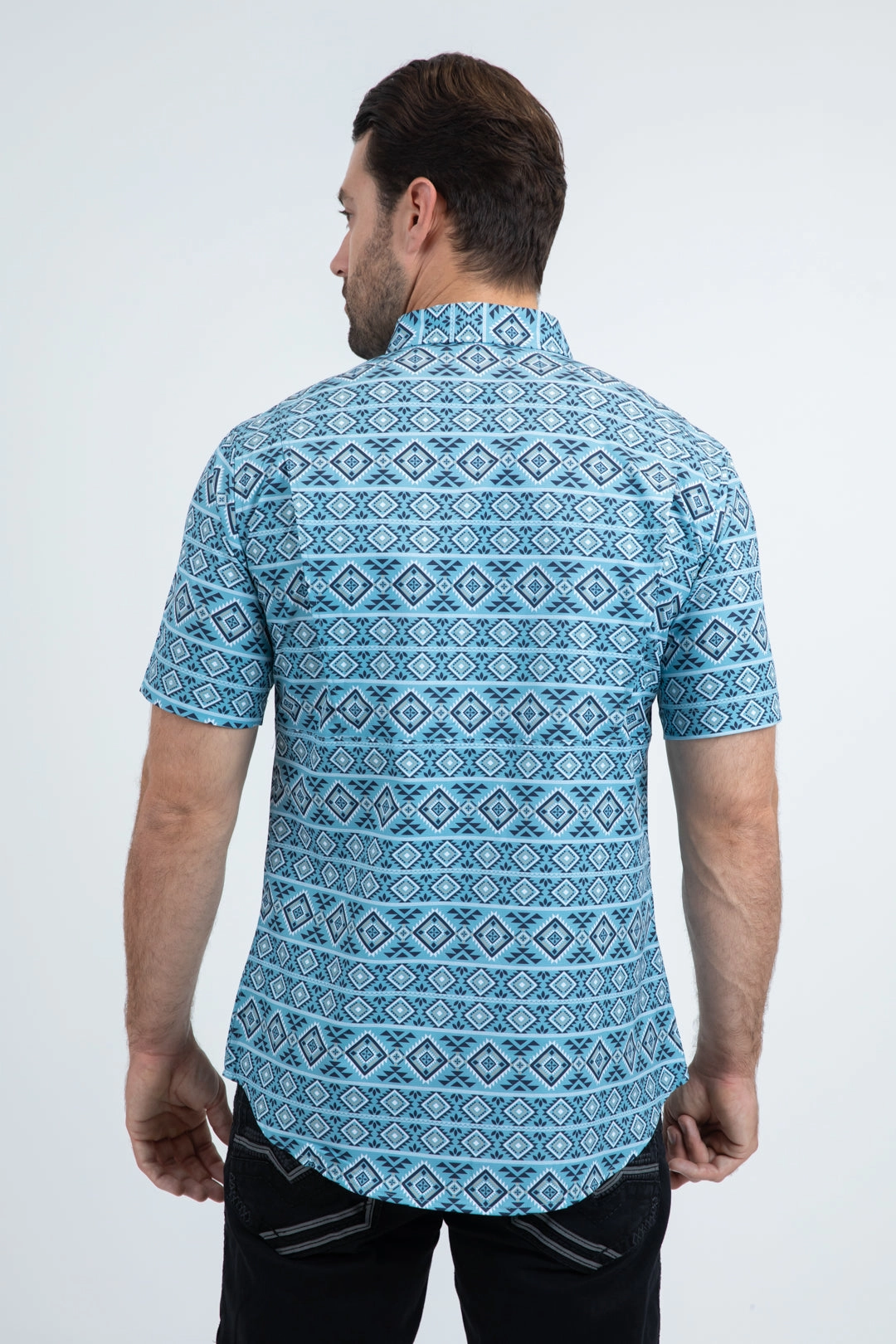 Men's Performance Western Short Sleeve Blue Shirt Festival Fashion