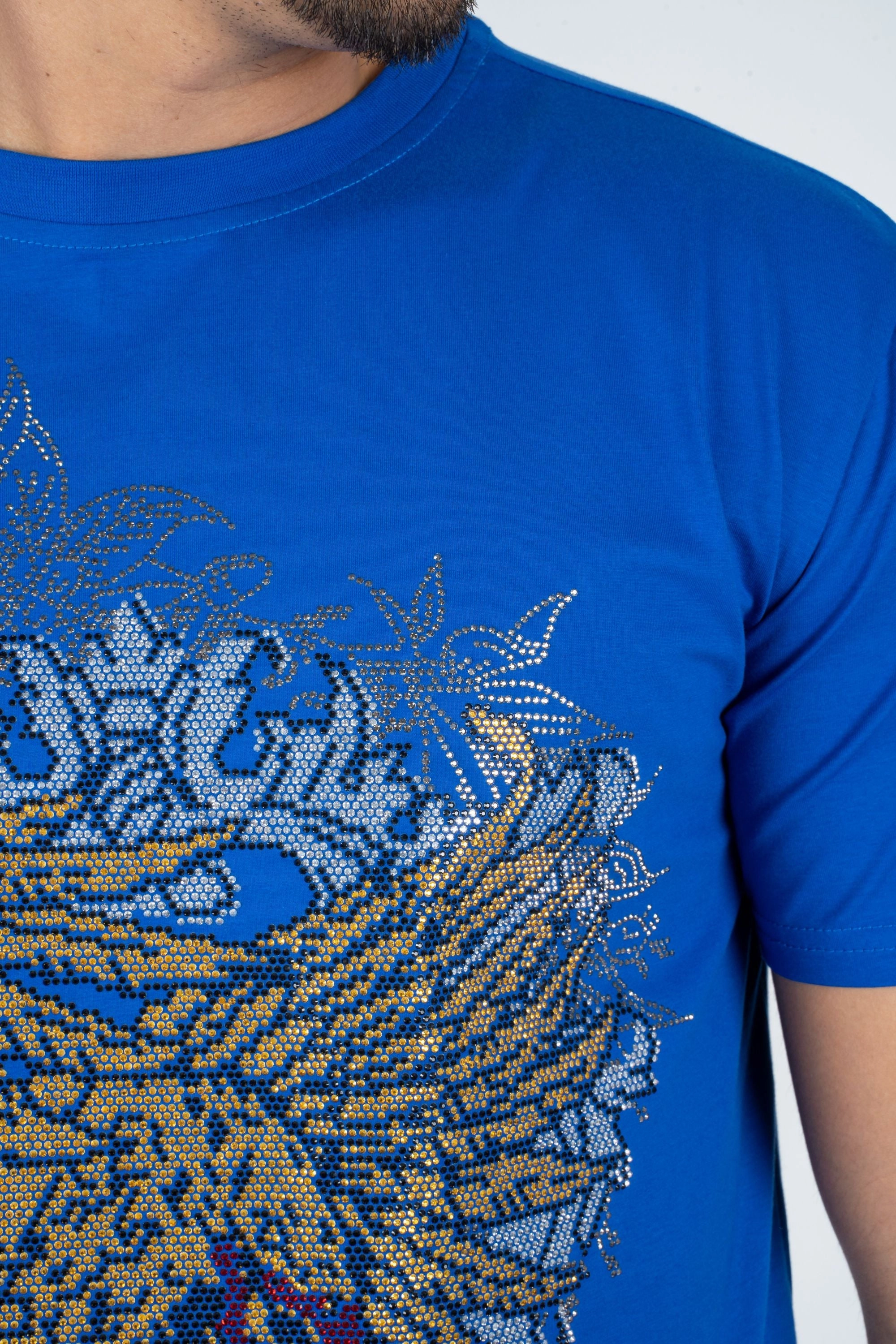 Men's Cotton Royal Blue Rhinestone T-shirt Classic Comfort Style