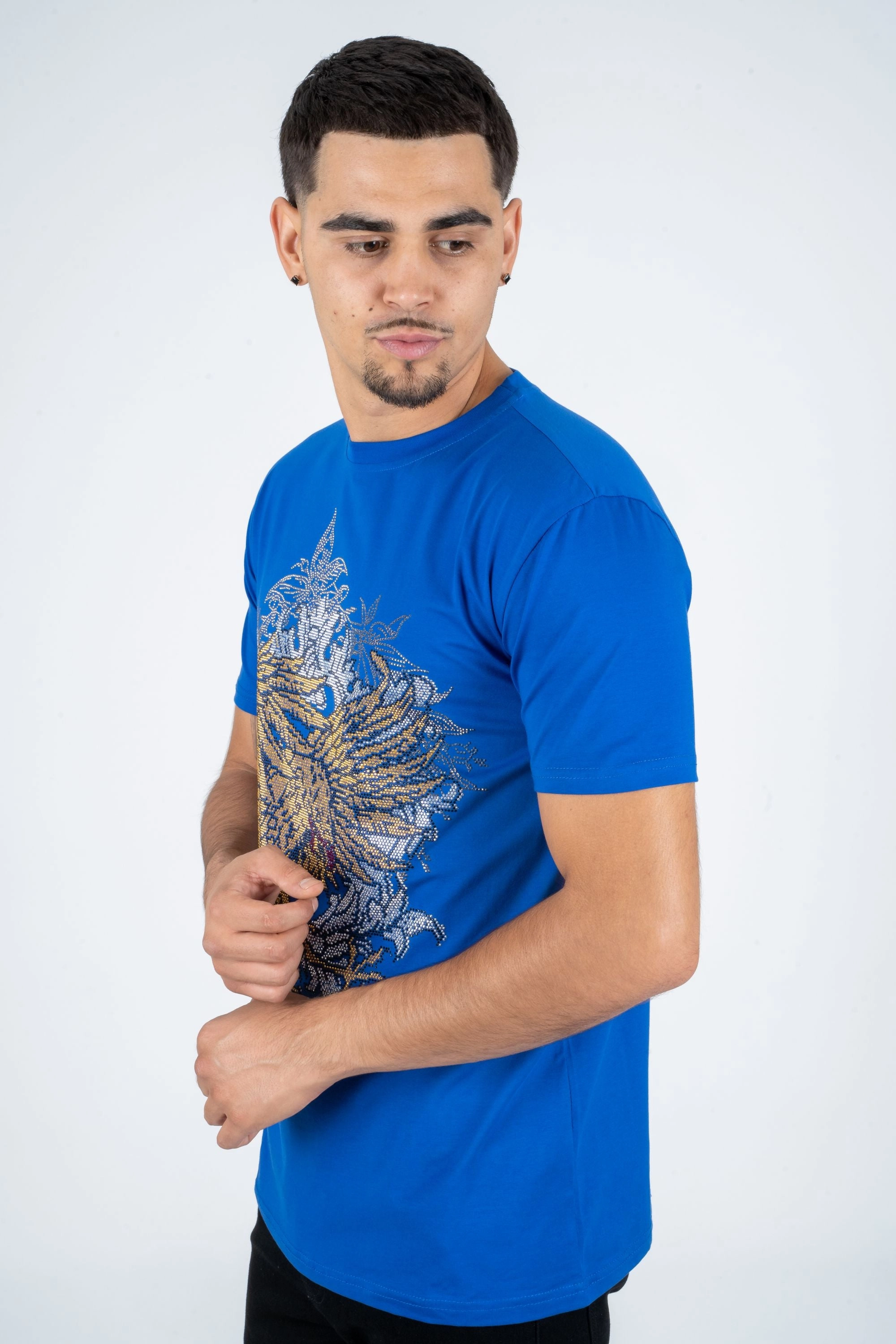 Men's Cotton Royal Blue Rhinestone T-shirt yoga clothing