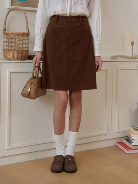 Amalia Knee-Length Corduroy Skirt Fashionable Appeal Urban Look