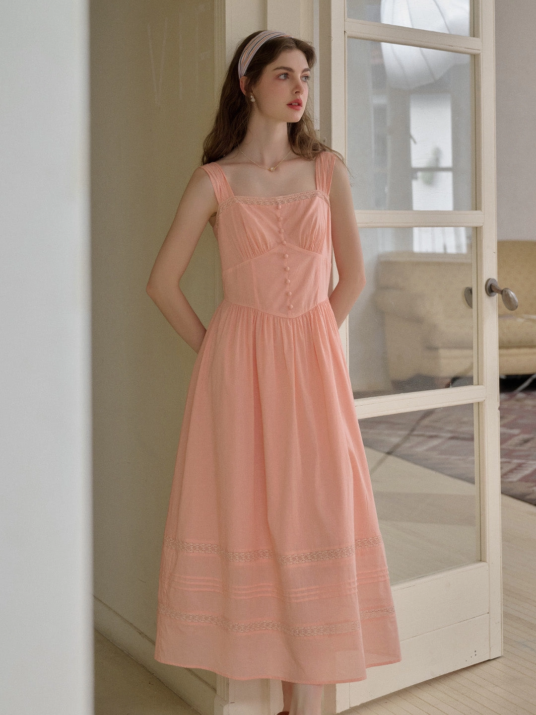 Ana Square Neck Lace 100% Cotton Dress StainReleaseCoating Lightweight Vest