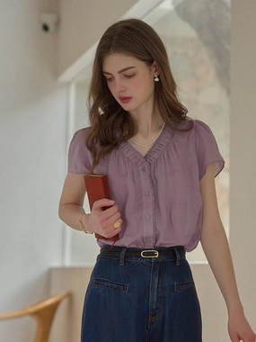 WaterRepellent Surface Angela V-Neck 100% Ramie Blouse