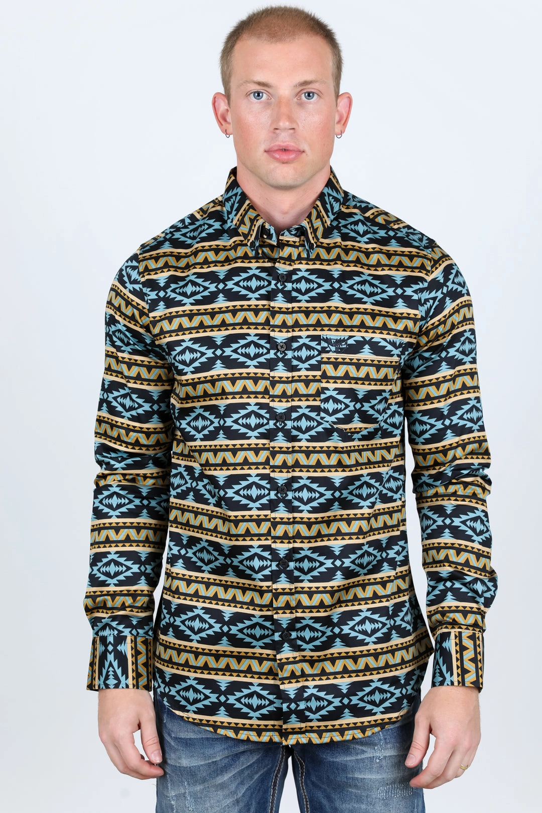 Men??s Legendary Aztec Cotton Spandex Modern Fit shirt - Black Denim Blend