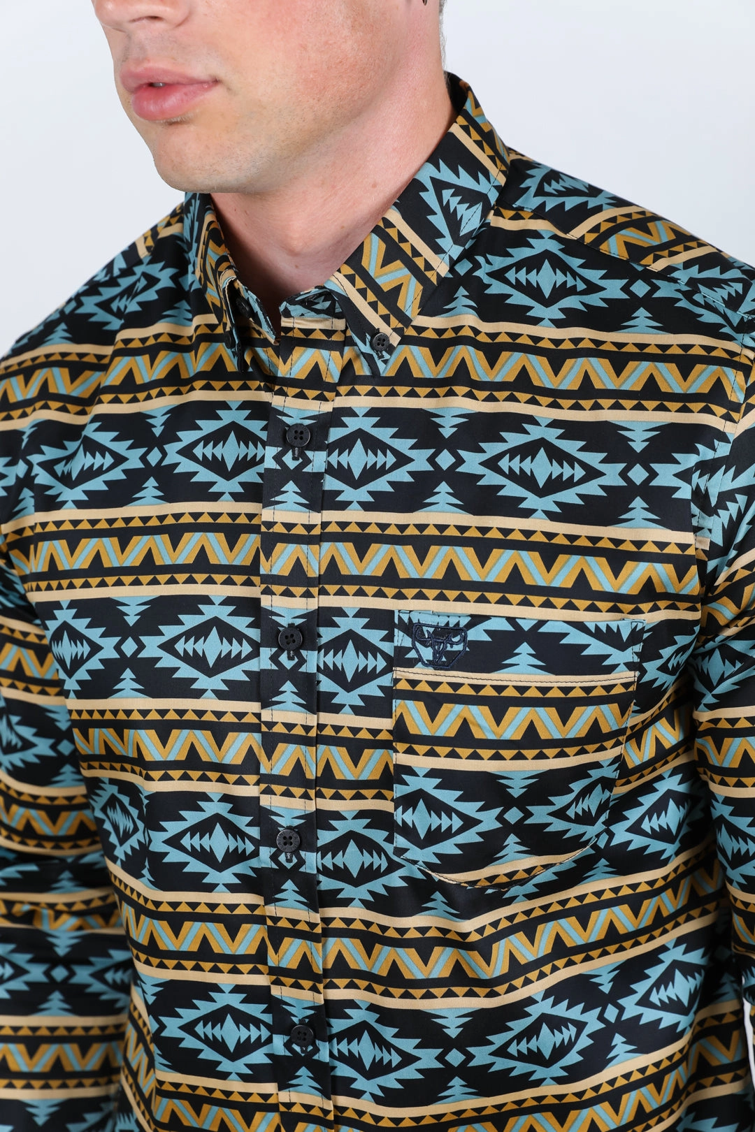 Smooth Seam Finish Seasonal Essential Men??s Legendary Aztec Cotton Spandex Modern Fit shirt - Black