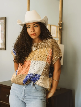 Anna Color Block Sweater Flexible Collar Opening