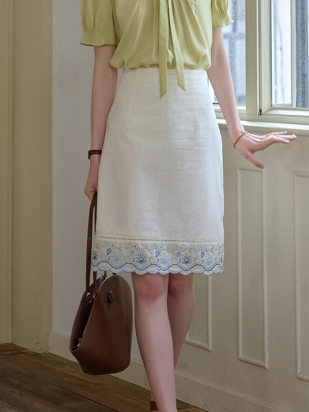 Annie Color Embroidery 100% Cotton Skirt SlimFit DurableBartack