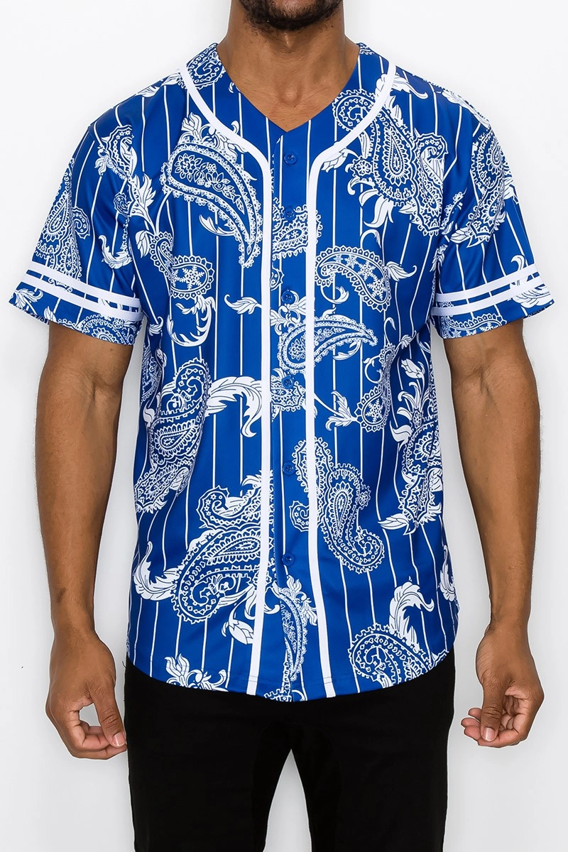 LightweightFabric VNeckline Pinstripe Bandana Baseball Jersey - Royal Blue